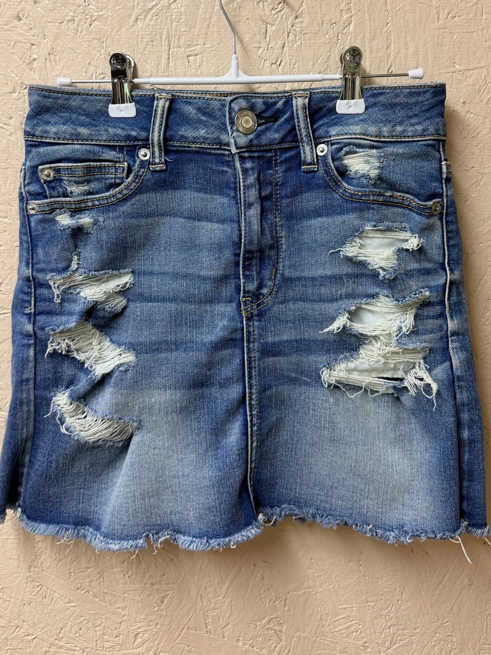 American Eagle Outfitters Women's Distressed Blue Stretch Skirt